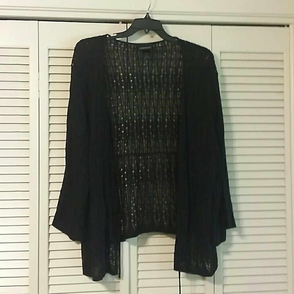 Lane Bryant Black Crochet Tie Waist Cardigan